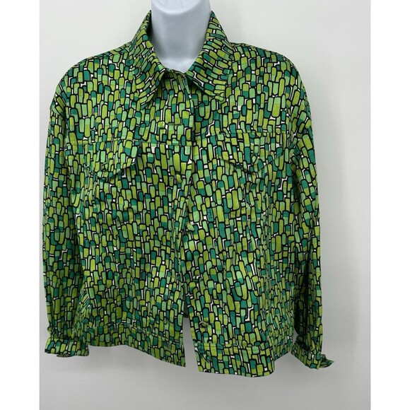 Emilio Pucci Satin  Jacket/Blazer, Green Geometric M) Signature All Over Print44 - Picture 1 of 13